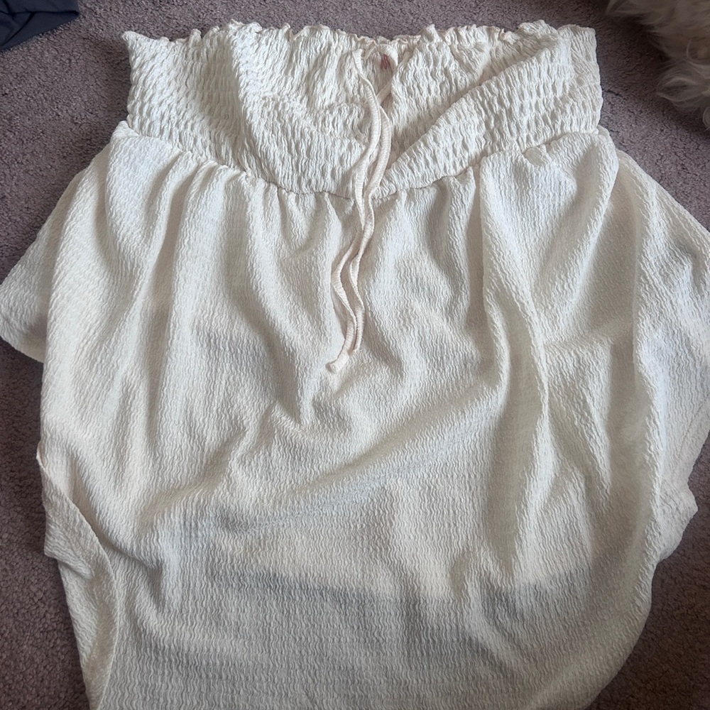 Cream Textured Strapless Dress